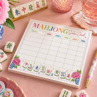 Bloco De Notas Cartão de Pontuação de Mahjong com Desenho Floral