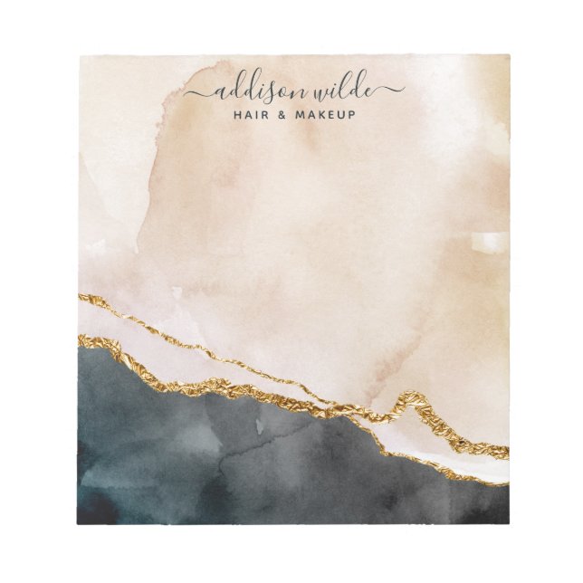 Bloco De Notas Cartão Empresarial Mármore Água Rosa Dourado Preto (Frente)