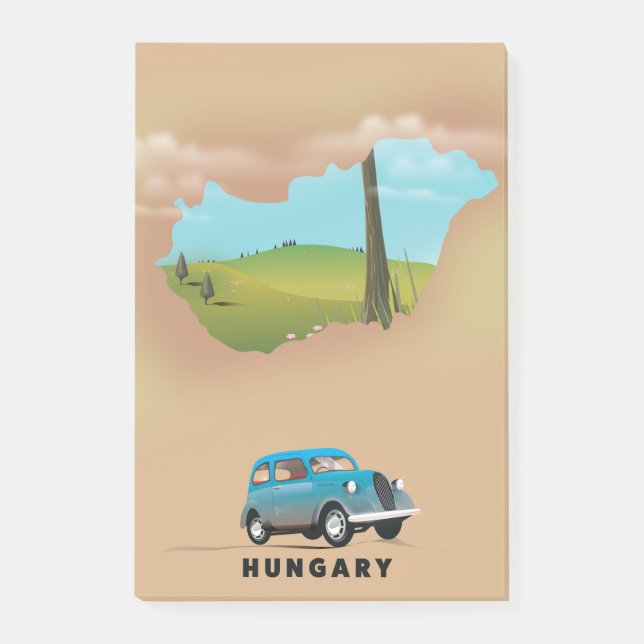 Bloco De Notas Cartaz de viagem do mapa ilustrado da Hungria (Frente)