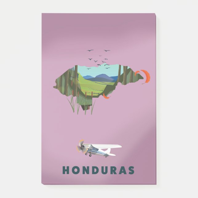 Bloco De Notas Cartaz de viagem do mapa ilustrado de Honduras (Frente)