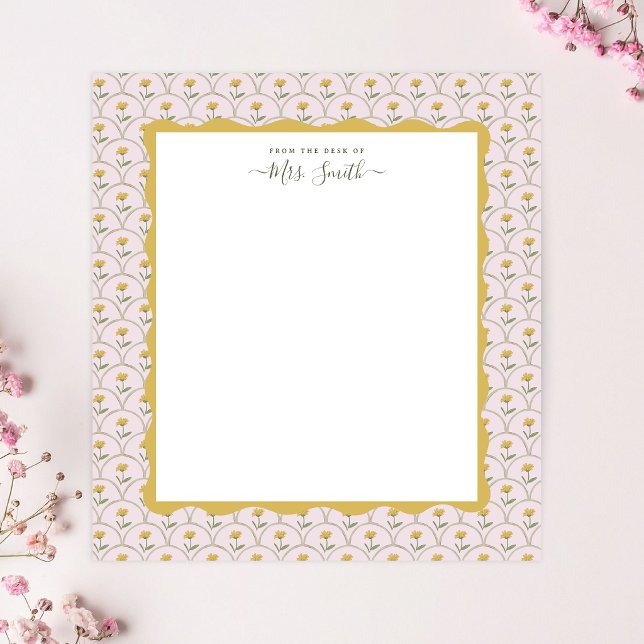 Bloco De Notas Cartões de Nota Elegantes Flor de Campo (Wildflower geometrical and wavy frame personalized note cards)