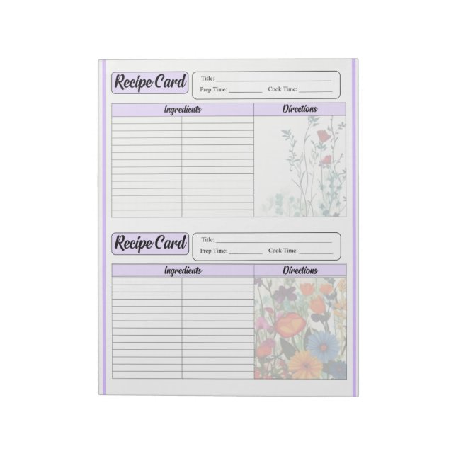 Bloco De Notas Cartões de receita de Jardim Roxo (Invertido)