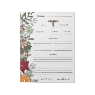 Bloco De Notas Cartões de receitas de Cozinhar de Natal Floral