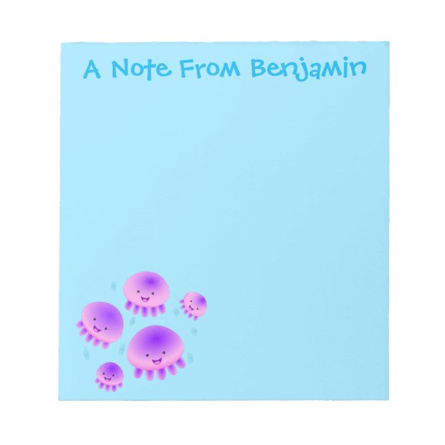 Bloco De Notas Cartografia de medusa-púrpura-rosa-branca kawaii (Frente)