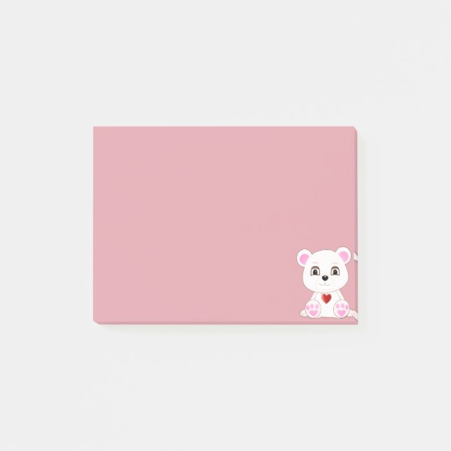 Bloco De Notas Cartografia do Urso Polar Bonito na Rosa Dourada (Frente)