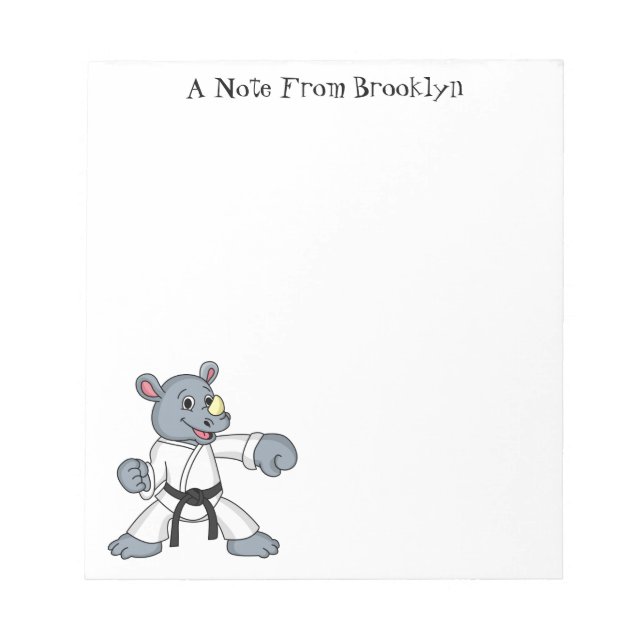 Bloco De Notas Cartoon bonito rhino kung fu (Frente)