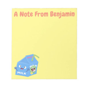 Bloco De Notas Cartoon de cartonagem de leite feliz e bonito