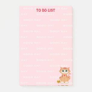 Bloco De Notas Cartoon de Gato em Lista de Tarefas Rosa