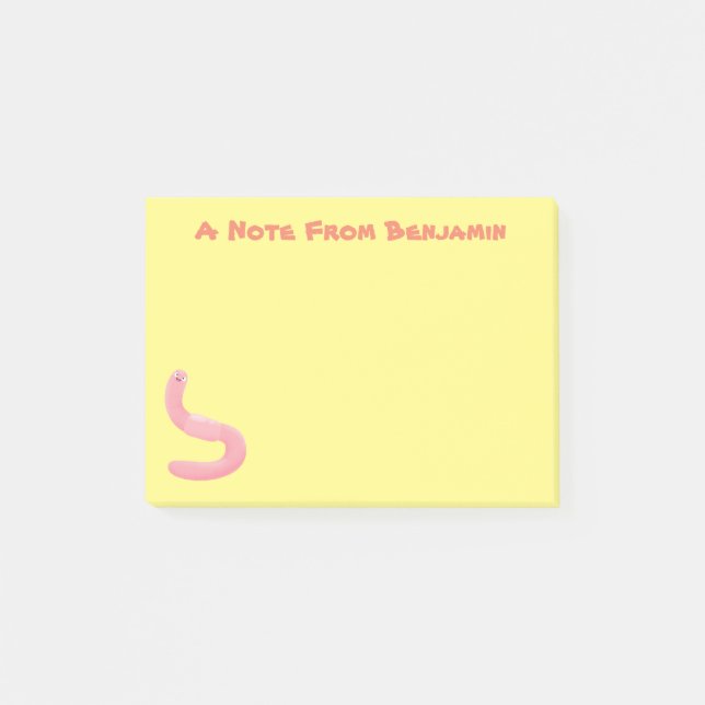 Bloco De Notas Cartoon de minhoca rosa-branca (Frente)