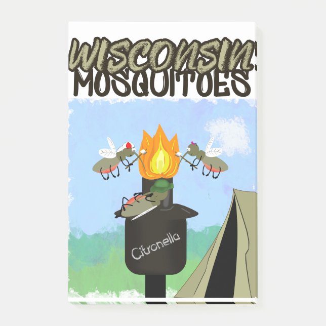 Bloco De Notas Cartoon de Mosquitos de Wisconsin - Acampamento po (Frente)