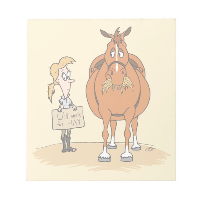 Bloco De Notas Cartoon Engraçado A Mulher Do Cavalo Trabalhará Pa (Frente)
