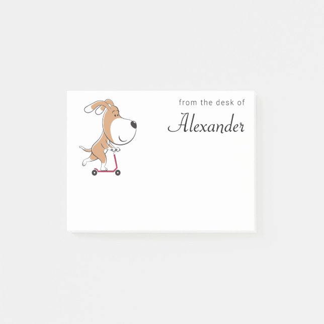 Bloco De Notas Cartoon Engraçado Cachorro Puppy Kick Patinete Kid (Frente)
