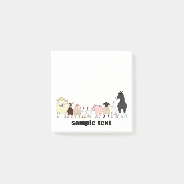 Bloco De Notas cartoon farm animal group post it (Frente)