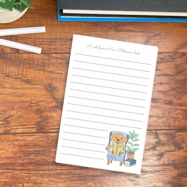 Bloco De Notas Cartoon Reading Dog Librarian Notes (Cartoon reading dog librarian ruled sticky notes .)