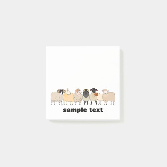 Bloco De Notas cartoon sheep group post it. (Frente)