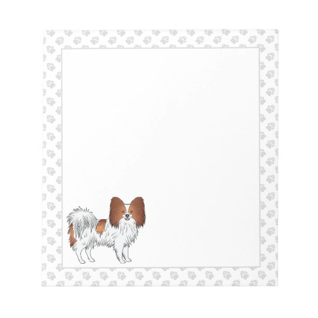 Bloco De Notas Cartoon Vermelho E White Papillon Cão Com patas (Frente)
