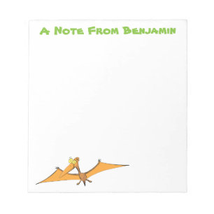 Bloco De Notas Cartoon voador de pterodátilo, cor de laranja giro