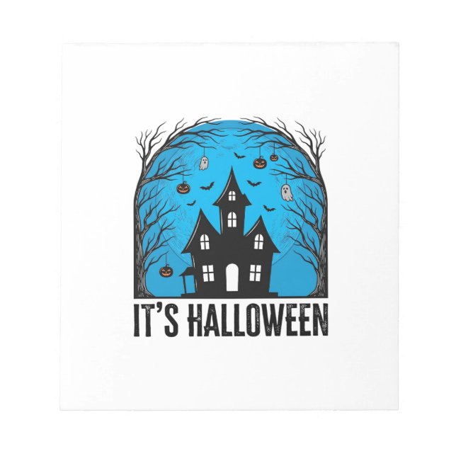 Bloco De Notas Casa Assombrada de Halloween Lua Xilogravura Vinta (Frente)