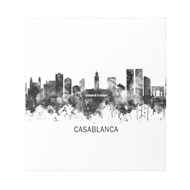 Bloco De Notas Casablanca Marrocos Skyline BW (Frente)