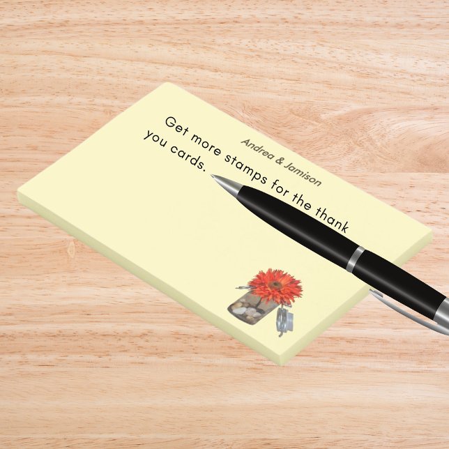 Bloco De Notas Casal Nomes Laranja Flor Laranja no Mason Jar (Couple Names Orange Flower in Mason Jar Post-it Notes)