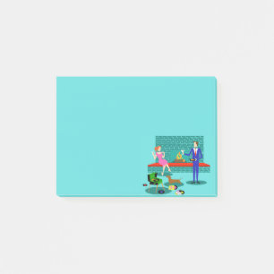 Bloco De Notas Casal retro com notas de post-it do cão