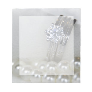 Bloco De Notas Casamento de Anéis Diamantes e Pérolas Brancas