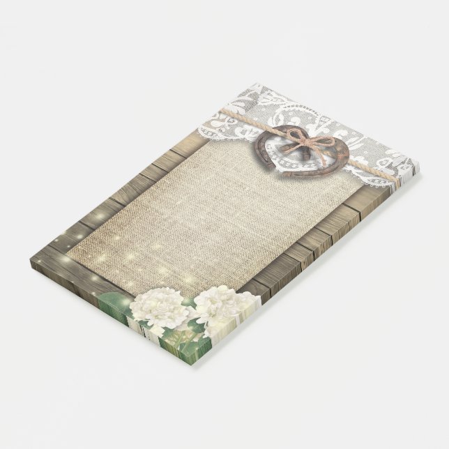 Bloco De Notas Casamento de Madeira com Cavalos Ferradura Coração (Inclinado)