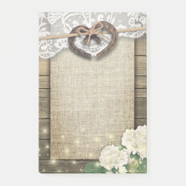 Bloco De Notas Casamento de Madeira de Hortênsia em Renda com Fer