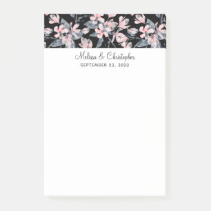 Bloco De Notas Casamento de Padrão Flor de Aquarela Rosa e Cinza