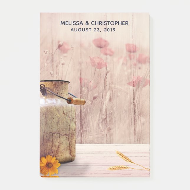 Bloco De Notas Casamento De Rústico Leite Pode País (Frente)