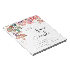 Bloco De Notas Casamento Floral Romântico De Mauve Watercolor Em