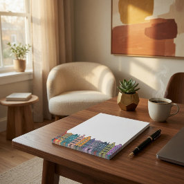 Bloco De Notas Casas Coloridas em Fileira da Cidade Notas Post-it
