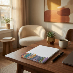 Bloco De Notas Casas Coloridas em Fileira da Cidade Notas Post-it