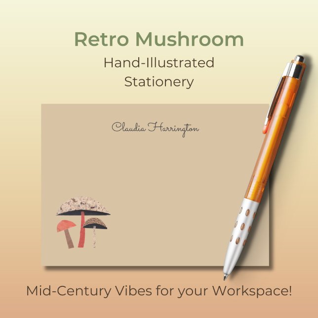 Bloco De Notas Castanho Natural De Cogumelo Do Meio-Século Ilustr (Personalize these cute taupe mid-century mushroom note cards. They are unique and hand-illustrated.)