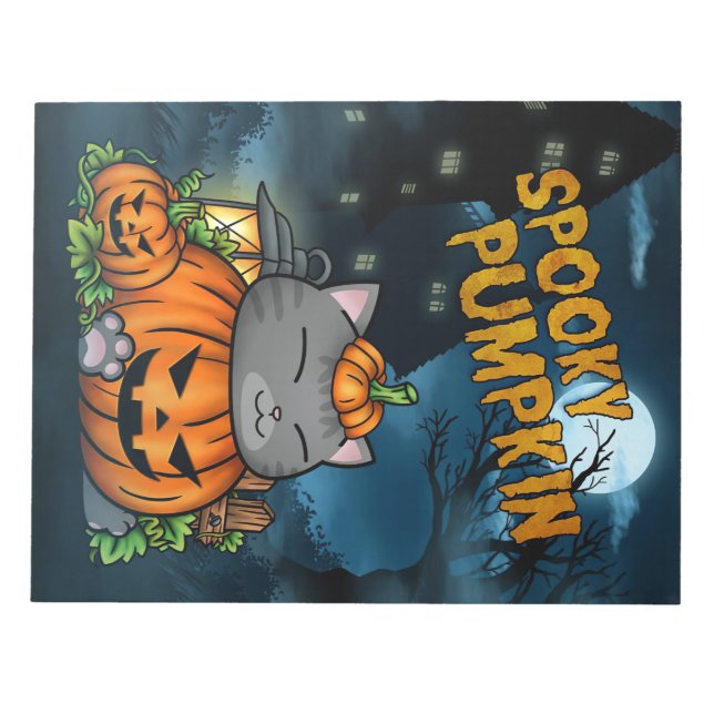 Bloco De Notas Cat Lover Halloween Cat Pumpkin (Frente)