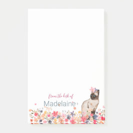 Bloco De Notas Cat Lovers Siamese Kitten Floral Personal