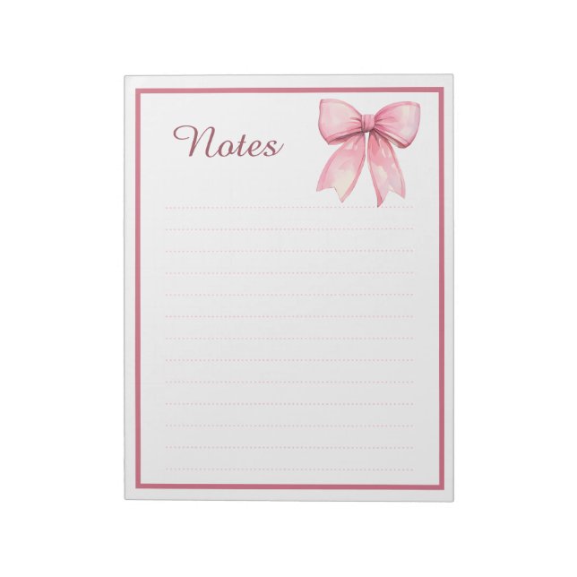Bloco de Notas Cativante com Laço de Fita Rosa (Invertido)
