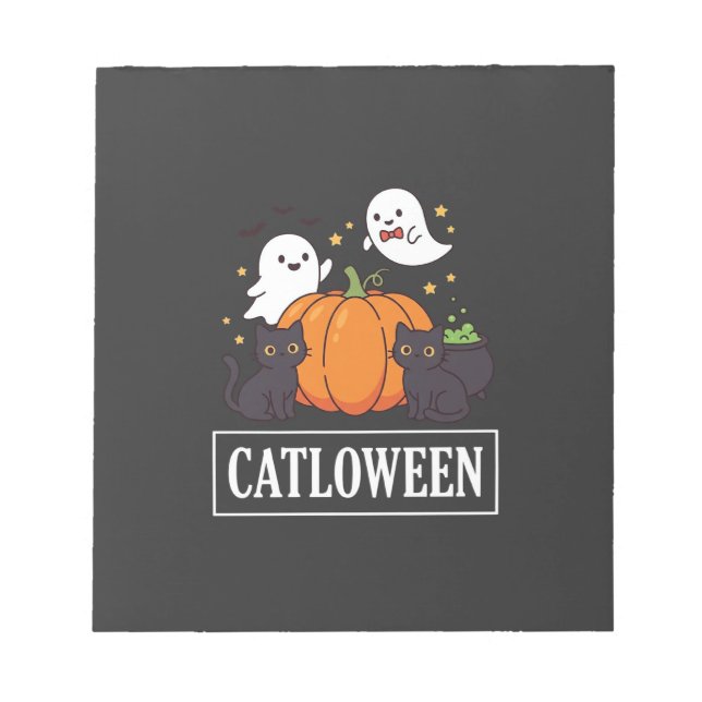 Bloco De Notas Catloween Design Divertido de Gato de Halloween Fa (Frente)