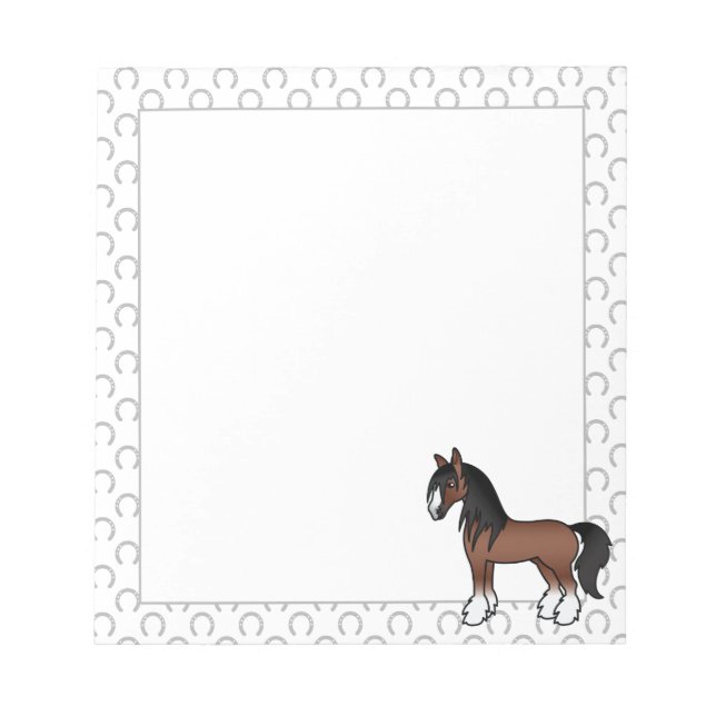 Bloco De Notas Cavalo de Cartoon Castanho Vanner Clydesdale Shire (Frente)