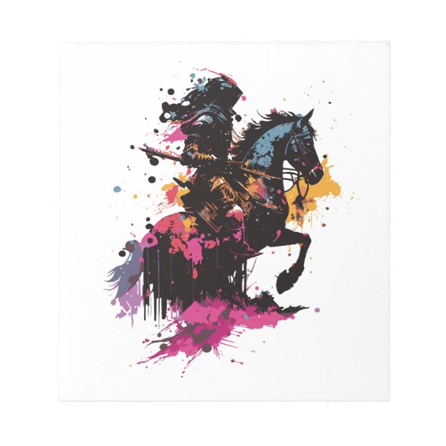 Bloco De Notas Cavalo de cavalaria de guerra na aquarela (Frente)