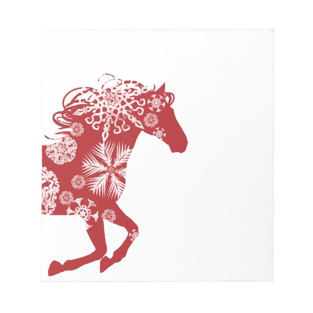 Bloco De Notas Cavalo de Natal do Floco de Neve Vermelho e Branco (Frente)