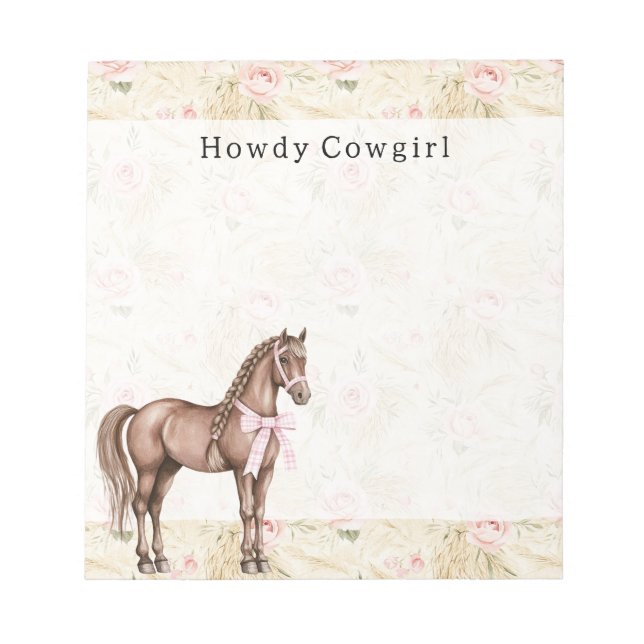 Bloco De Notas Cavalo Floral Creme Rosa (Frente)