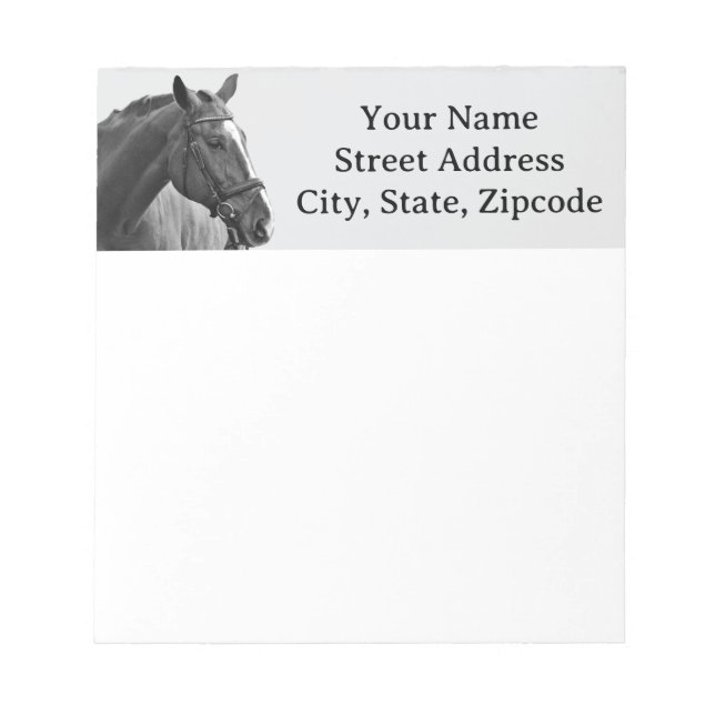 Bloco De Notas Cavalo Moderno Equestre Preto e Branco (Frente)