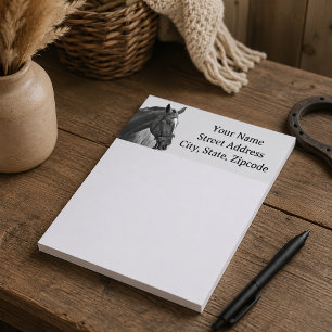 Bloco De Notas Cavalo Moderno Equestre Preto e Branco