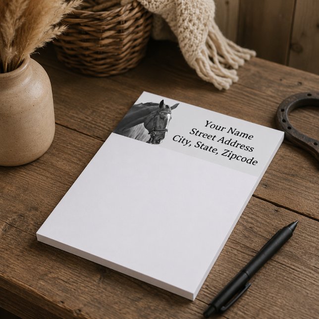Bloco De Notas Cavalo Moderno Equestre Preto e Branco (Criador carregado)