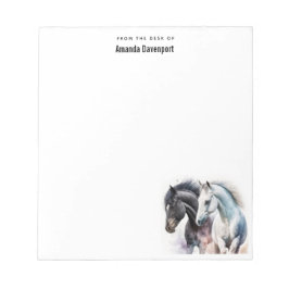 Bloco De Notas Cavalos Pretos e Brancos em Aquarela