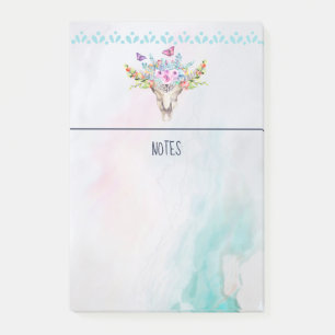 Bloco De Notas Caveira Animal Boho com Borboletas e Flores