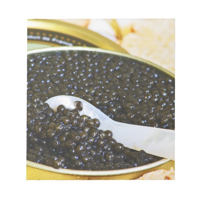 Bloco De Notas Caviar preto e uma colher de madrepérola para (Frente)