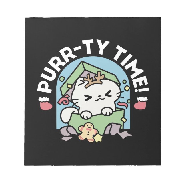 Bloco De Notas Celebração de Natal com Gato de Tempo Puro (Frente)