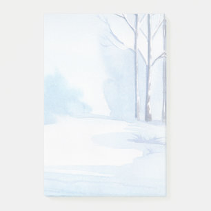 Bloco De Notas Cena de Neve da Aquarela de inverno em Árvores Neg